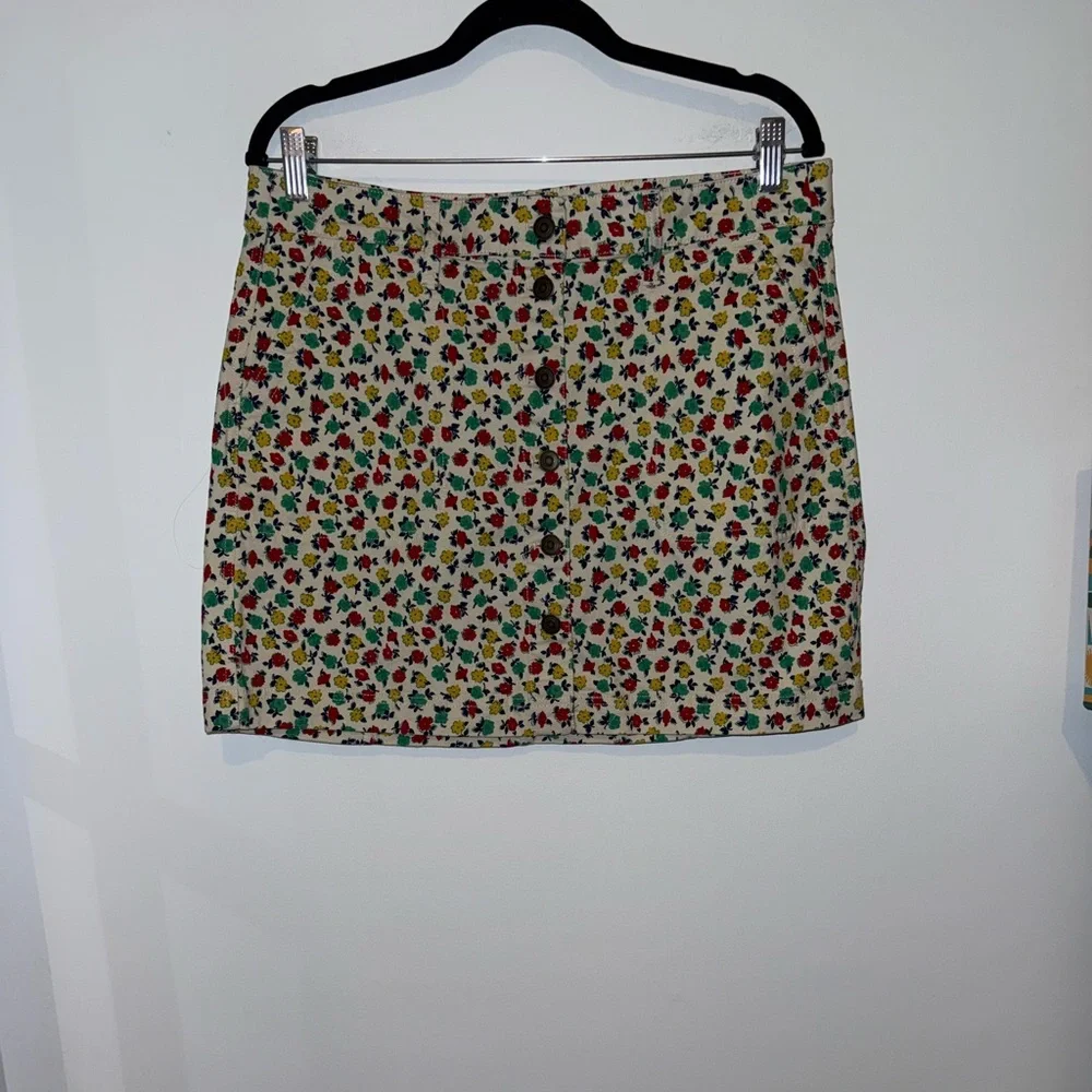 🌼 J.Crew Mercantile Floral Button Front Mini Skirt Size 10 Cotton Stretch